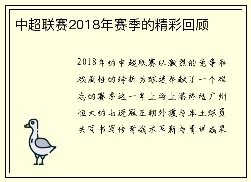 中超联赛2018年赛季的精彩回顾