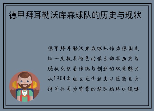 德甲拜耳勒沃库森球队的历史与现状